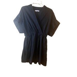 IRO Sigrid Dress V Neck 3/4 Sleeves Elastic Waist Sheer Striped Dress Medium